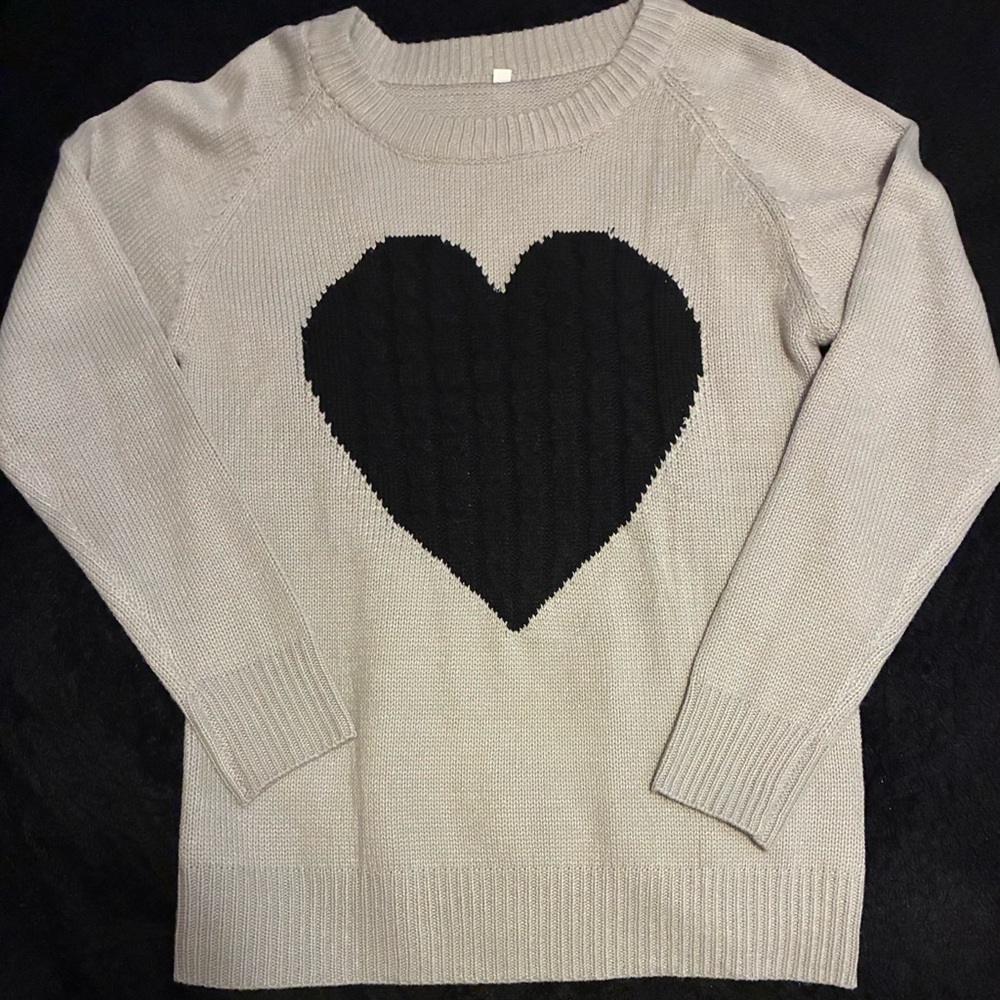Amazon Essentials Gray Sweater with Black Heart